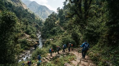 Trek descending Chhomrong Khola